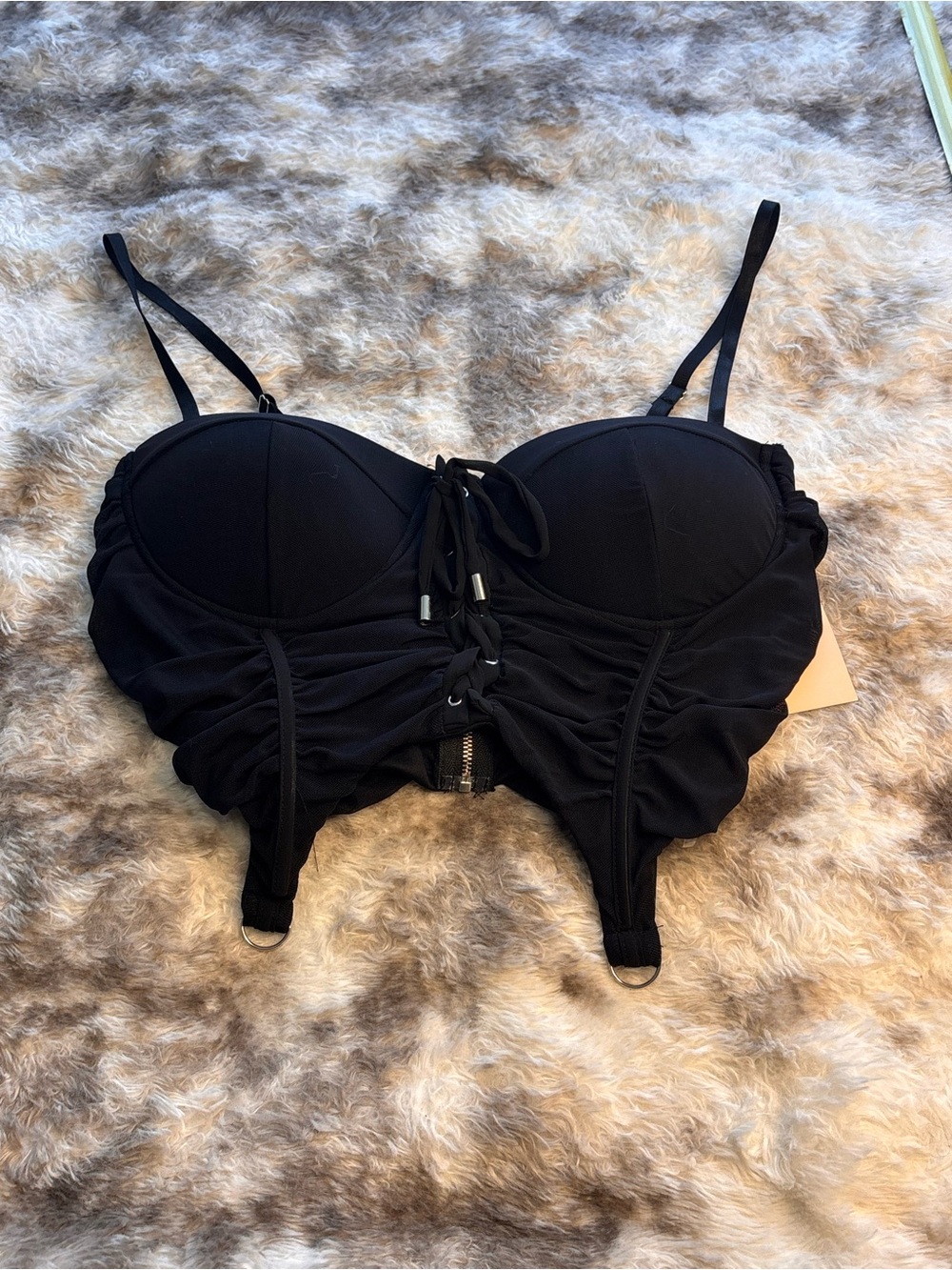 Black Lace-Up Ruched Crop Bustier Top - Women Tops Crop Tops